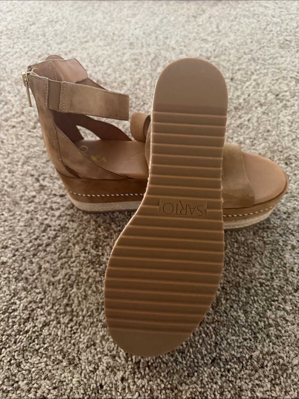 Franco Sarto Women's Tan Suede Platform Ankle-Strap Sandals